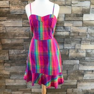 Multicolored plaid ruffle bottom summer dress